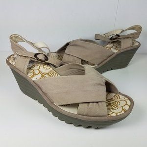 FLY London Yesh leather Ankle Strap Wedge Sandals